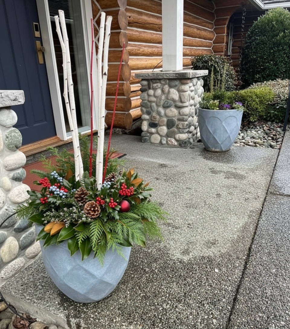 Holiday planter at a Nanaimo log home